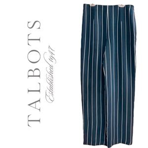 Talbots Silk Navy White Nautical Stripe Wide Leg Pants Side Zip Fully Lined Sz 6